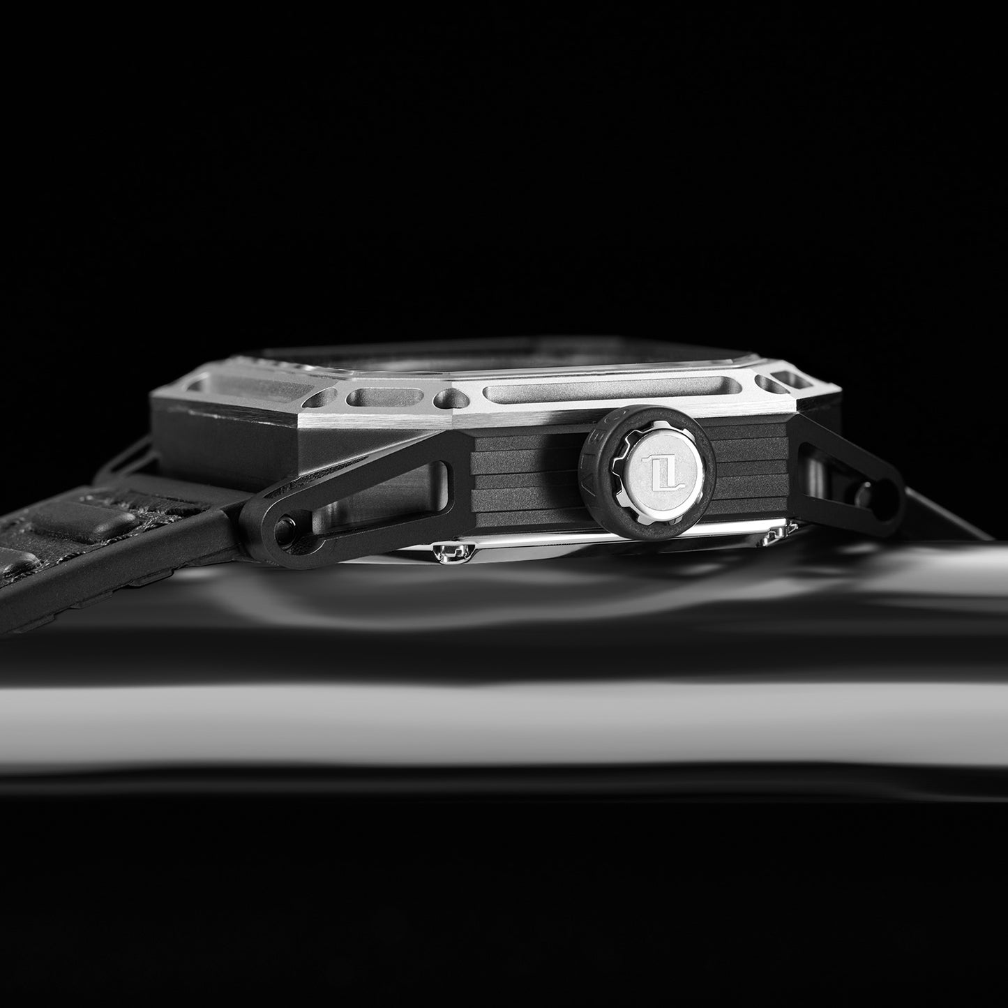 【OBLVLO】Mechanic Series Automatic Skeleton Wristwatch with Rubber Strap - Silver