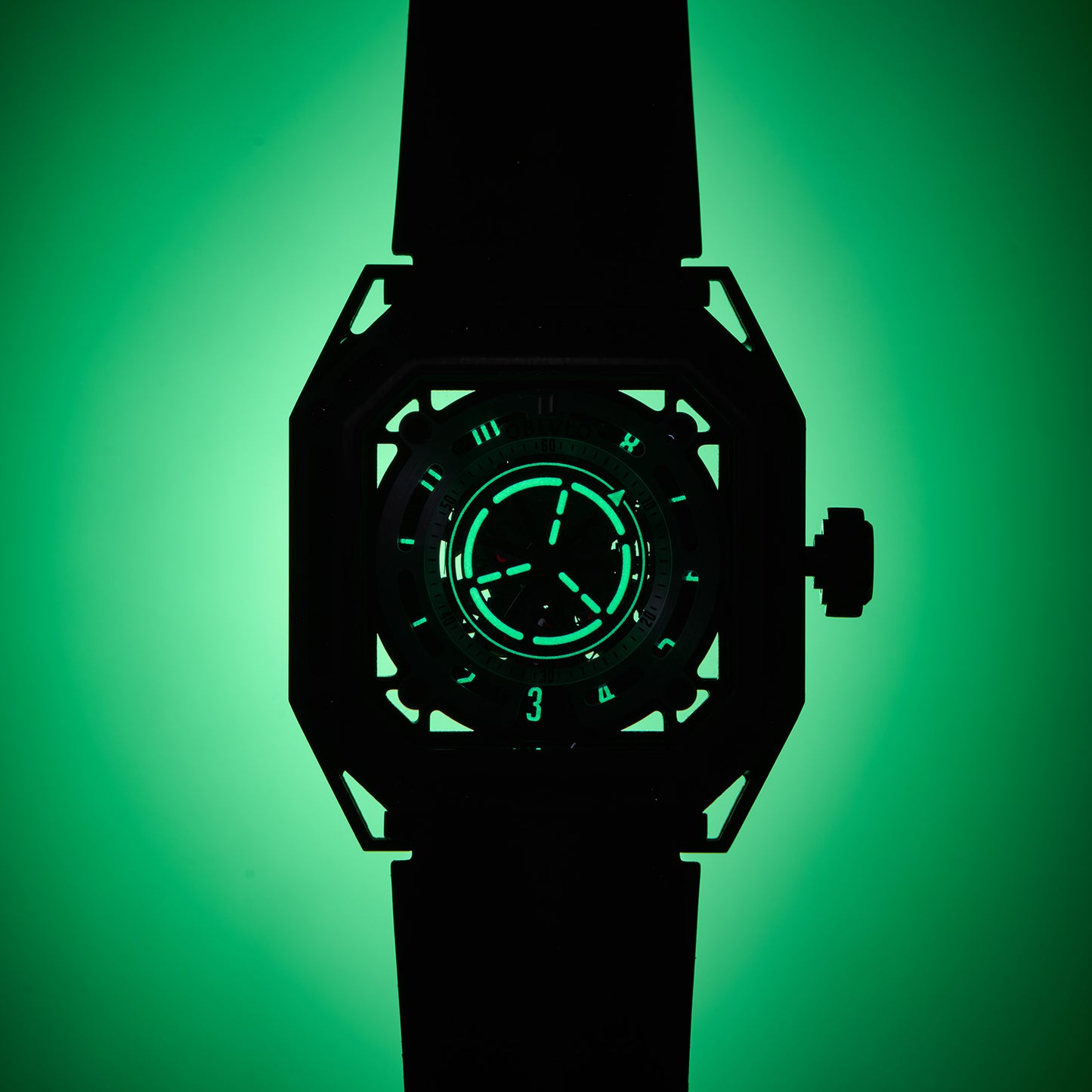 【OBLVLO】Mechanic Series Automatic Skeleton Wristwatch with Rubber Strap - Silver