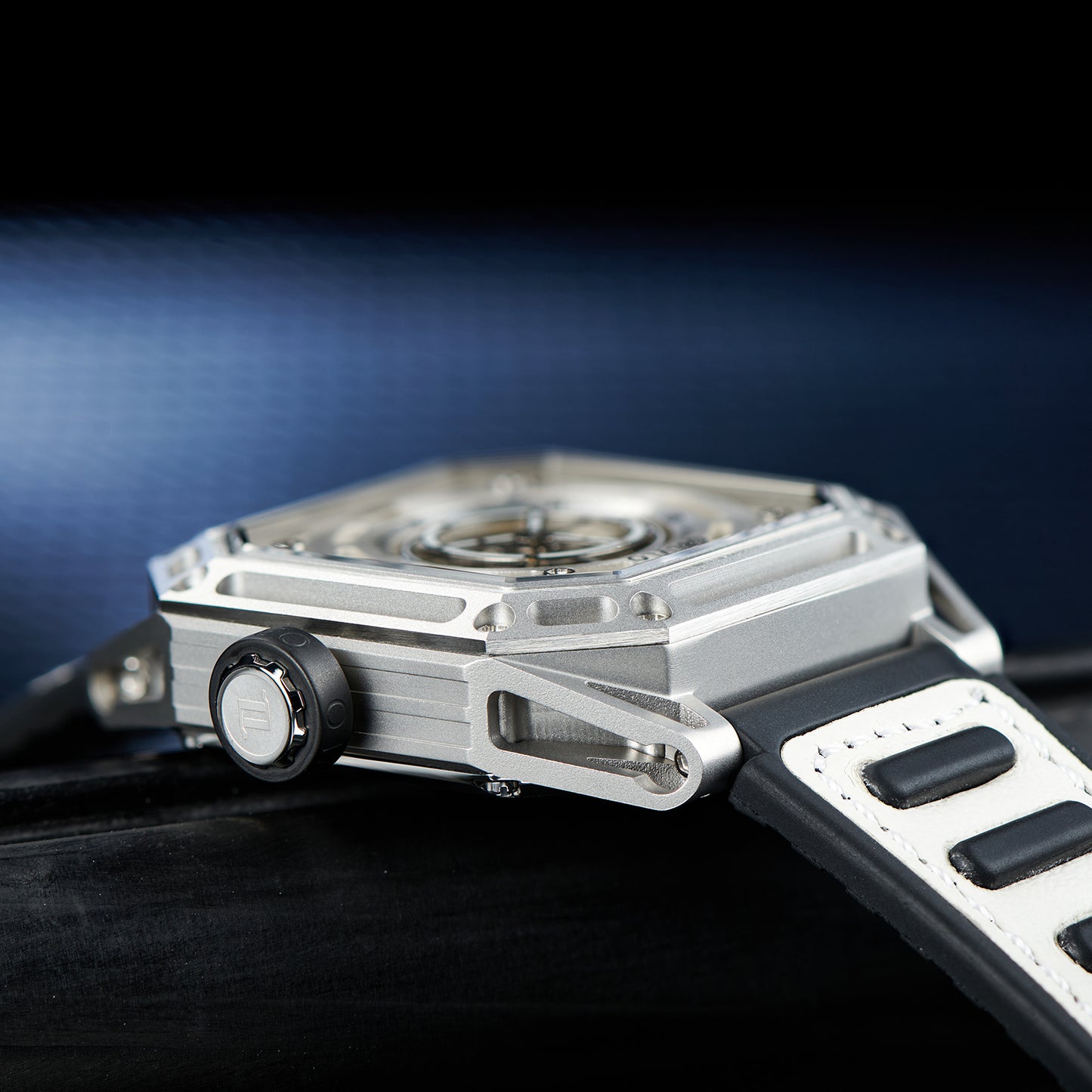 【OBLVLO】Mechanic Series Automatic Skeleton Wristwatch with Rubber Strap - White