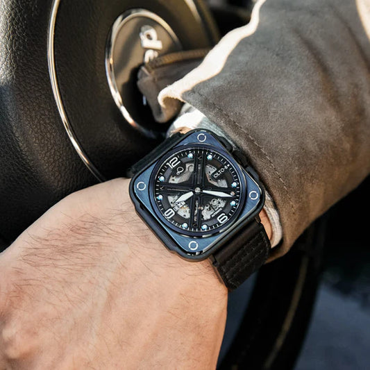 【OLTO-8】IRON-X Square Skeleton Automatic Watch Blue