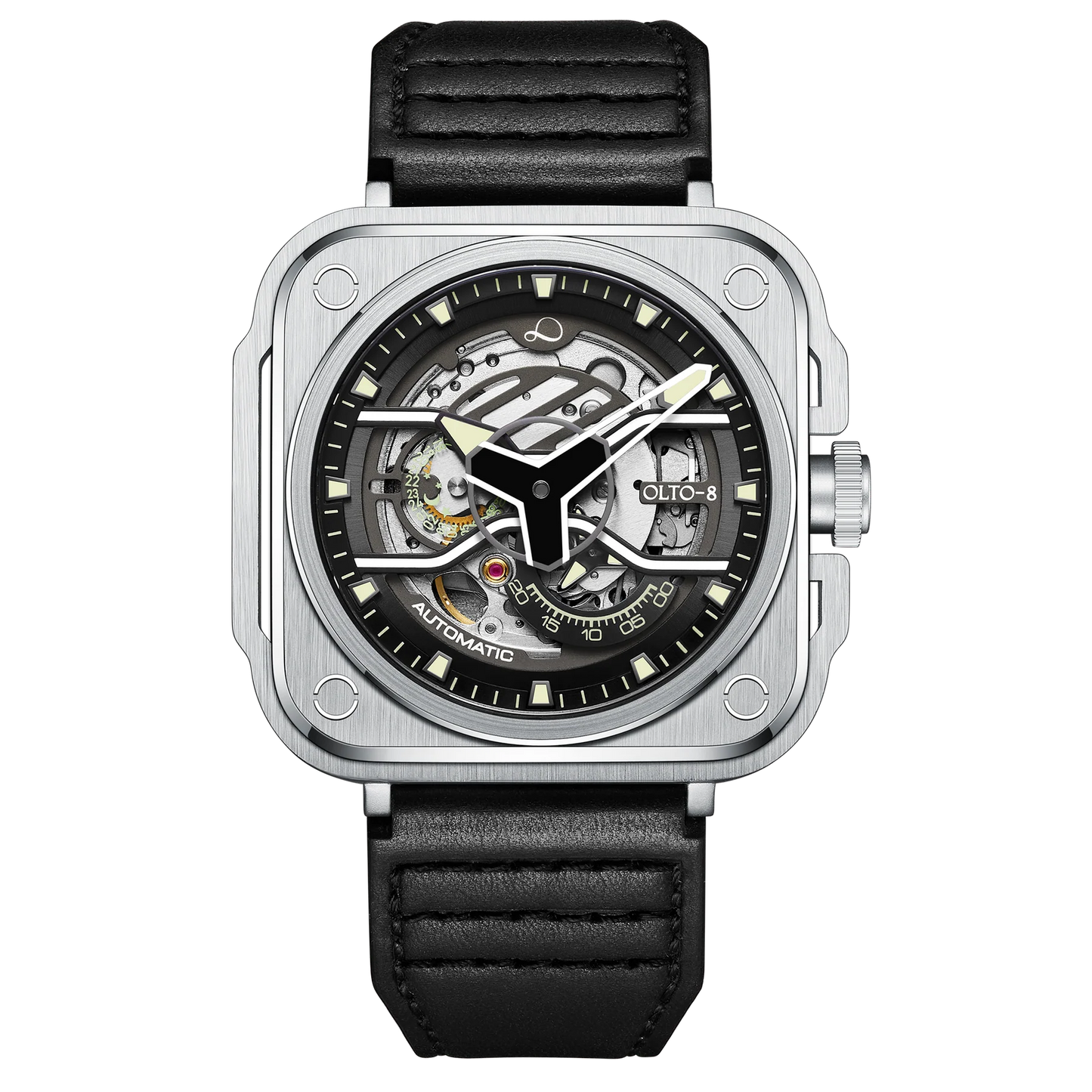 【OLTO-8】IRON-EX Square Skeleton Automatic Watch Silver