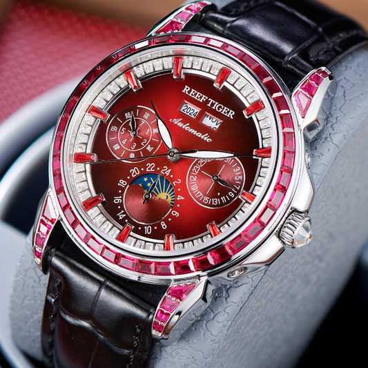 【Reef Tiger】Diamond bezel Moon phase Automatic Watch RGA1988-D-YRBL