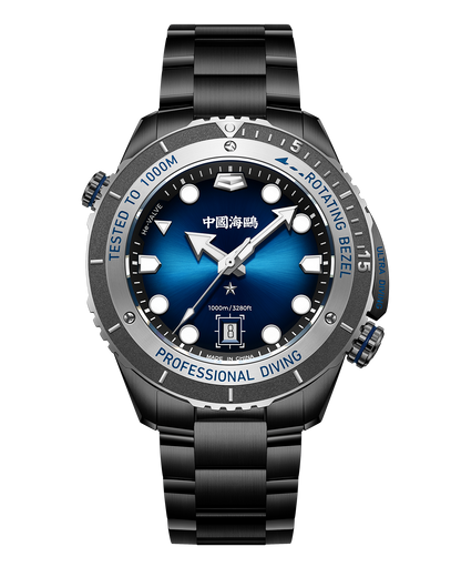 【Seagull Watch】Kilometer Deep Dive Diving Watch (Black Steel Bracelet)