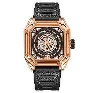 【OBLVLO】Mechanic Series Automatic Skeleton Wristwatch with Rubber Strap - Gold