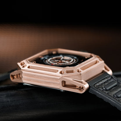 【OBLVLO】Mechanic Series Automatic Skeleton Wristwatch with Rubber Strap - Gold