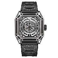【OBLVLO】Mechanic Series Automatic Skeleton Wristwatch with Rubber Strap - Silver