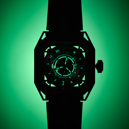 【OBLVLO】Mechanic Series Automatic Skeleton Wristwatch with Rubber Strap - Silver