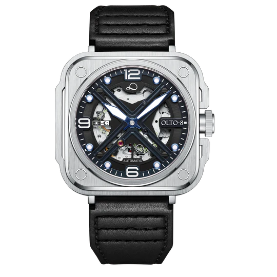 【OLTO-8】IRON-X Square Skeleton Automatic Watch Silver