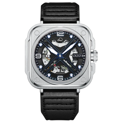 【OLTO-8】IRON-X Square Skeleton Automatic Watch Silver