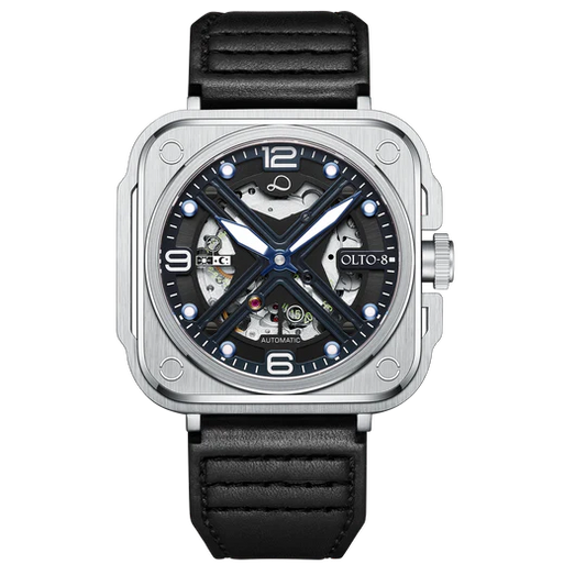 【OLTO-8】IRON-X Square Skeleton Automatic Watch Silver