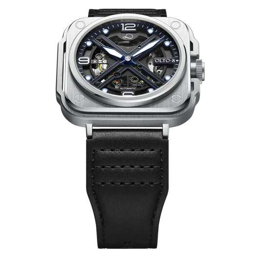 【OLTO-8】IRON-X Square Skeleton Automatic Watch Silver