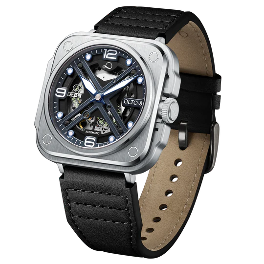 【OLTO-8】IRON-X Square Skeleton Automatic Watch Silver