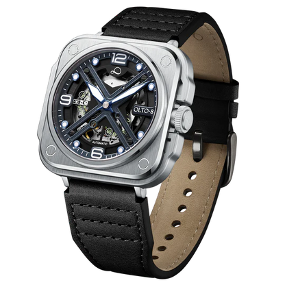 【OLTO-8】IRON-X Square Skeleton Automatic Watch Silver