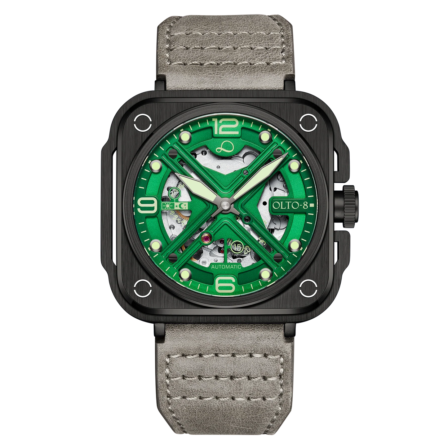 【OLTO-8】IRON-X Square Skeleton Automatic Watch Green