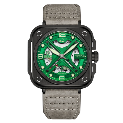【OLTO-8】IRON-X Square Skeleton Automatic Watch Green