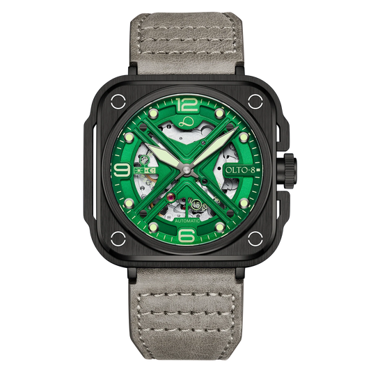 【OLTO-8】IRON-X Square Skeleton Automatic Watch Green