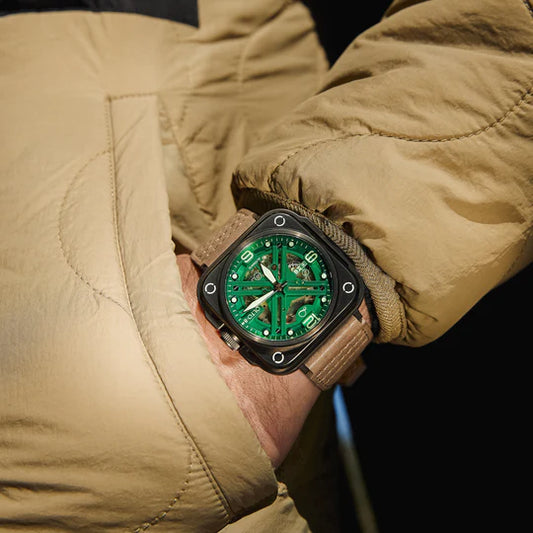 【OLTO-8】IRON-X Square Skeleton Automatic Watch Green