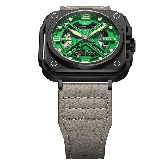 【OLTO-8】IRON-X Square Skeleton Automatic Watch Green