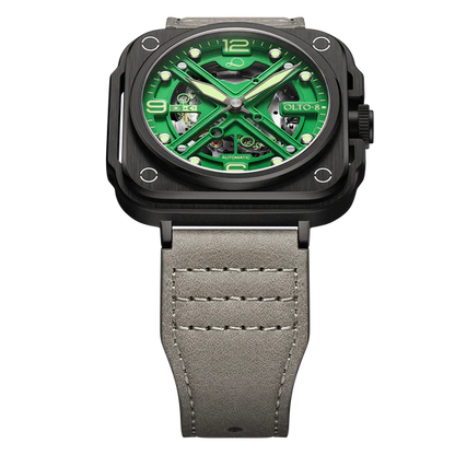 【OLTO-8】IRON-X Square Skeleton Automatic Watch Green