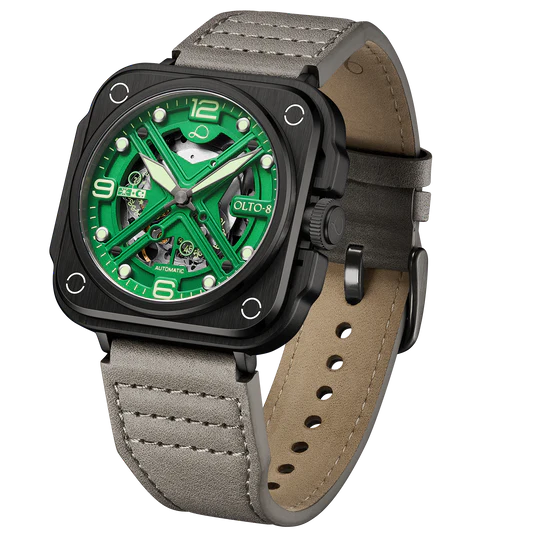【OLTO-8】IRON-X Square Skeleton Automatic Watch Green