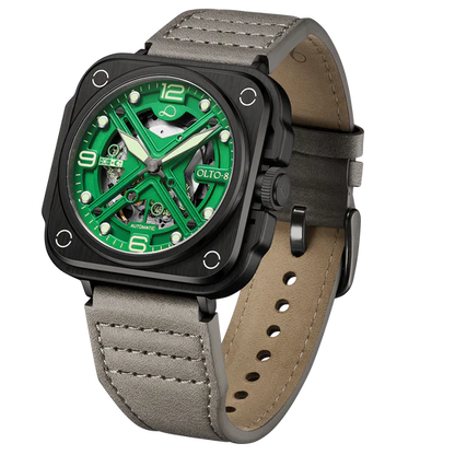 【OLTO-8】IRON-X Square Skeleton Automatic Watch Green