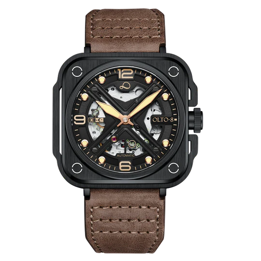 【OLTO-8】IRON-X Square Skeleton Automatic Watch Brown