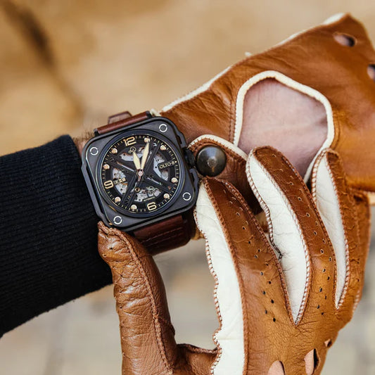 【OLTO-8】IRON-X Square Skeleton Automatic Watch Brown