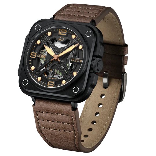 【OLTO-8】IRON-X Square Skeleton Automatic Watch Brown
