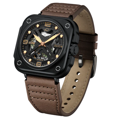 【OLTO-8】IRON-X Square Skeleton Automatic Watch Brown