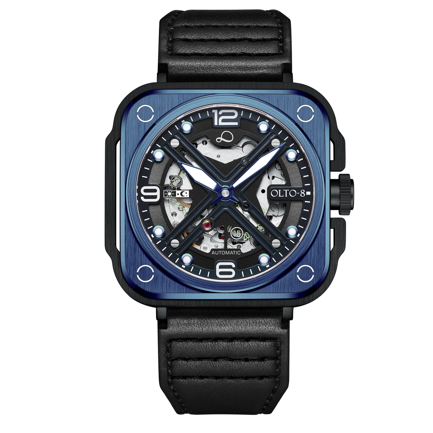 【OLTO-8】IRON-X Square Skeleton Automatic Watch Blue