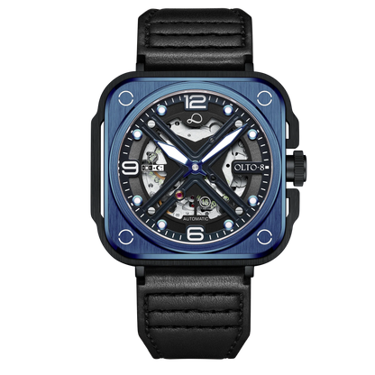 【OLTO-8】IRON-X Square Skeleton Automatic Watch Blue