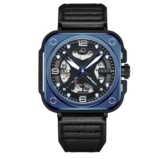 【OLTO-8】IRON-X Square Skeleton Automatic Watch Blue
