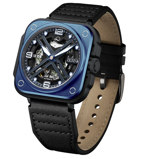 【OLTO-8】IRON-X Square Skeleton Automatic Watch Blue