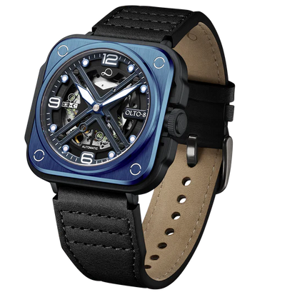 【OLTO-8】IRON-X Square Skeleton Automatic Watch Blue