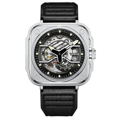 【OLTO-8】IRON-EX Square Skeleton Automatic Watch Silver