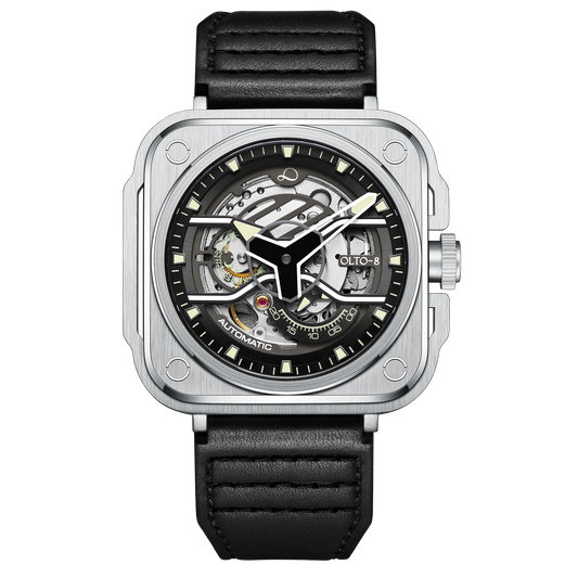 【OLTO-8】IRON-EX Square Skeleton Automatic Watch Silver