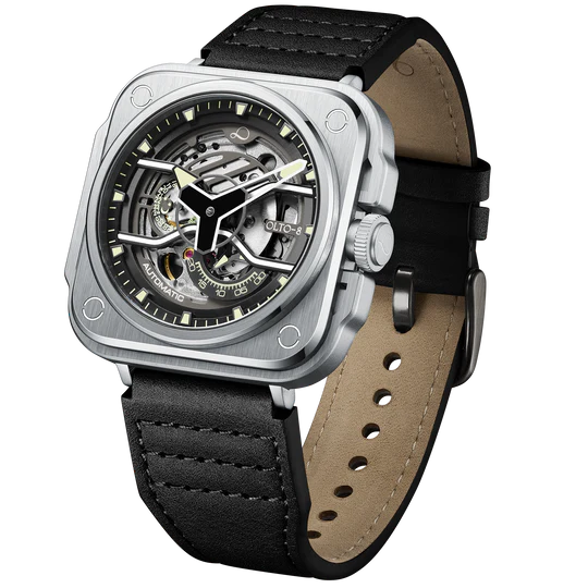 【OLTO-8】IRON-EX Square Skeleton Automatic Watch Silver