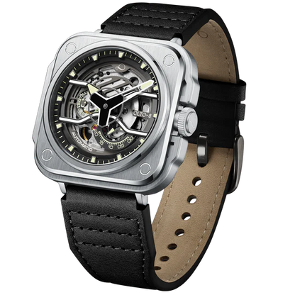 【OLTO-8】IRON-EX Square Skeleton Automatic Watch Silver