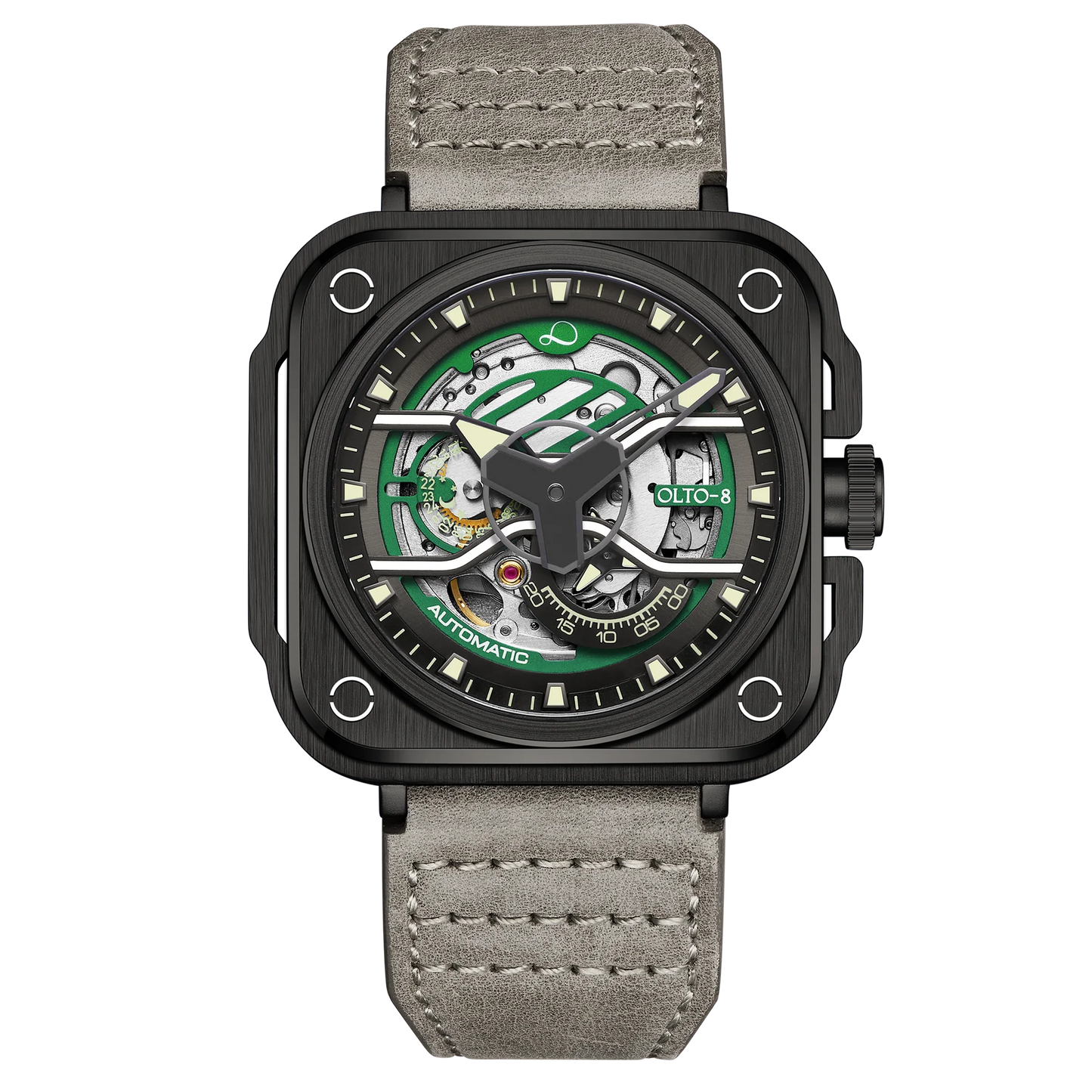 【OLTO-8】IRON-EX Square Skeleton Automatic Watch Green