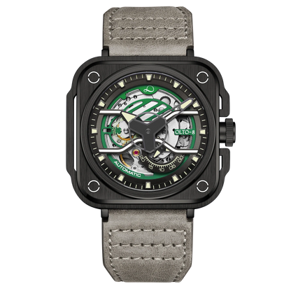 【OLTO-8】IRON-EX Square Skeleton Automatic Watch Green