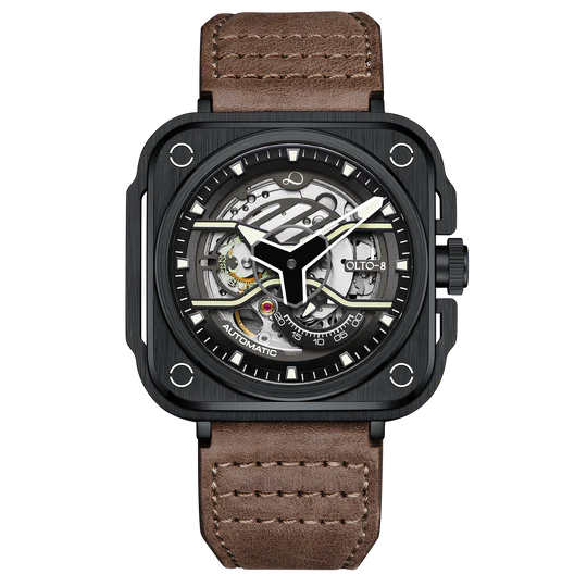 【OLTO-8】IRON-EX Square Skeleton Automatic Watch Brown