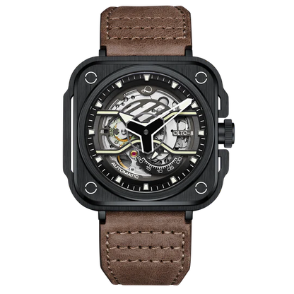 【OLTO-8】IRON-EX Square Skeleton Automatic Watch Brown