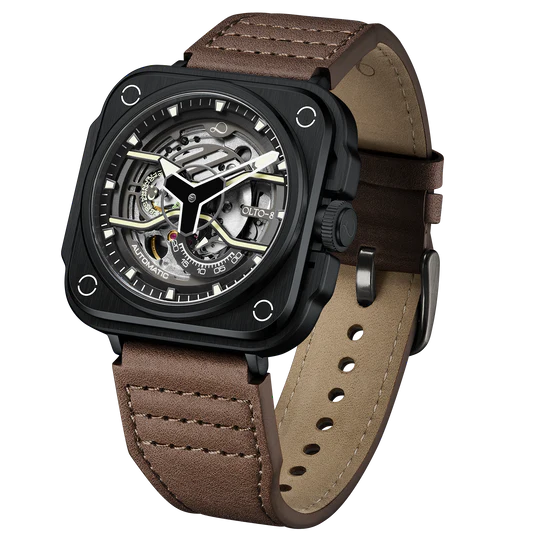 【OLTO-8】IRON-EX Square Skeleton Automatic Watch Brown