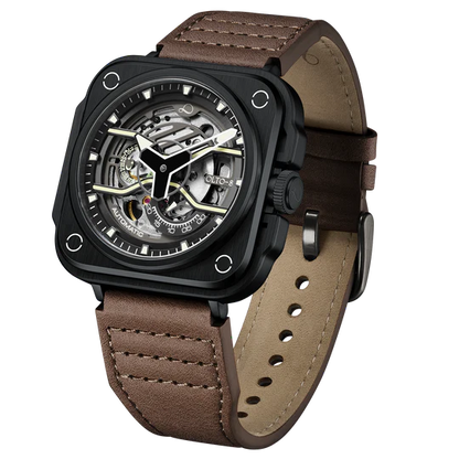 【OLTO-8】IRON-EX Square Skeleton Automatic Watch Brown