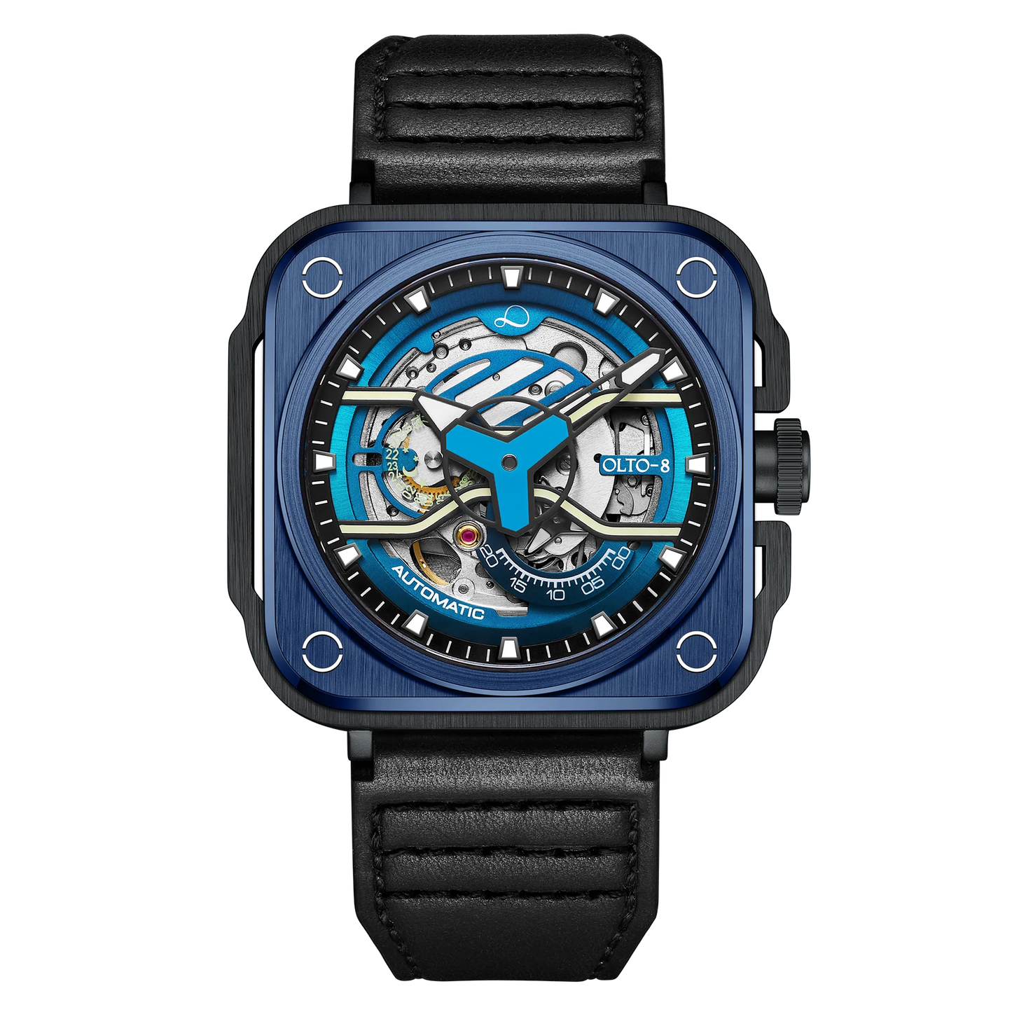 【OLTO-8】IRON-EX Square Skeleton Automatic Watch Blue