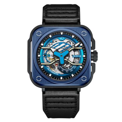 【OLTO-8】IRON-EX Square Skeleton Automatic Watch Blue