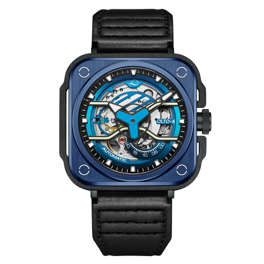【OLTO-8】IRON-EX Square Skeleton Automatic Watch Blue