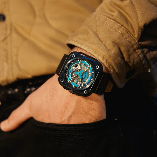 【OLTO-8】IRON-EX Square Skeleton Automatic Watch Blue