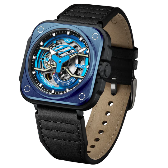 【OLTO-8】IRON-EX Square Skeleton Automatic Watch Blue