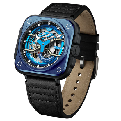 【OLTO-8】IRON-EX Square Skeleton Automatic Watch Blue